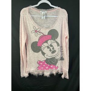 Disney Parks Medium Light Pink Gauzy Hi Lo Top Fringed LS Minnie